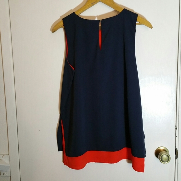 jennifer & grace layered navy and bright orange cutout sleeveless tank blouse - Picture 2 of 5